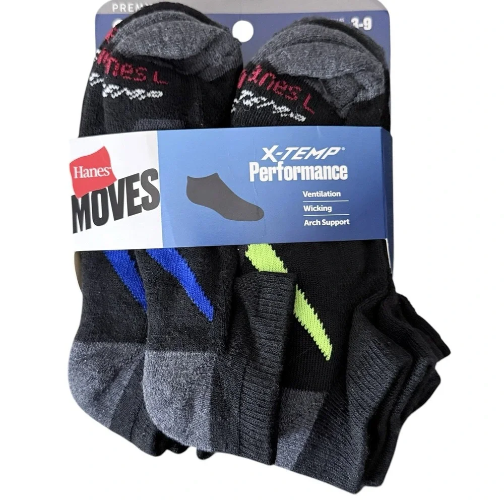 Hanes Premium Boys' 6pk No Show Socks Black , L (3-9)